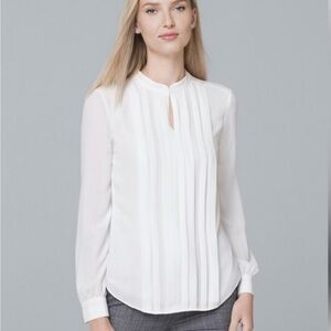 White House Black Market Pleated White Blouse